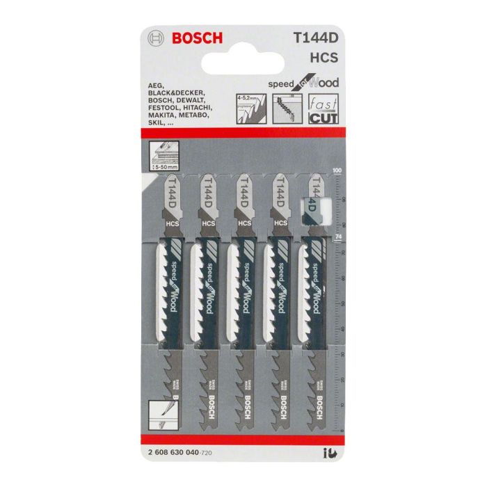 Bosch 2608630040 Hojas de sierra de calar T 144 D Speed Wood, Set de 5 uds para Madera blanda 1