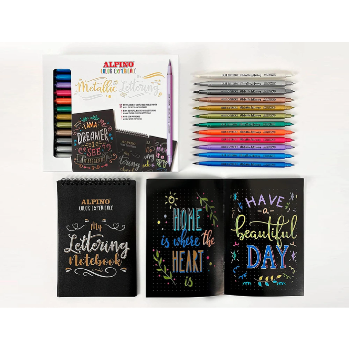 Alpino Rotuladores Metallic Lettering Color Experience Doble Punta Estuche 12 Ud + Bloc 5