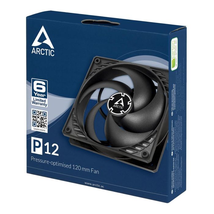 Arctic Ventilador P12 12cm Negro Alta Presión Estática 1800 RPM 56.3 CFM Cojinete Fluidodinámico 6 Años Garantía 4 Arctic Ventilador P12 12cm Negro Alta Presión Estática 1800 RPM 56.3 CFM Cojinete Fluidodinámico 6 Años Garantía 4