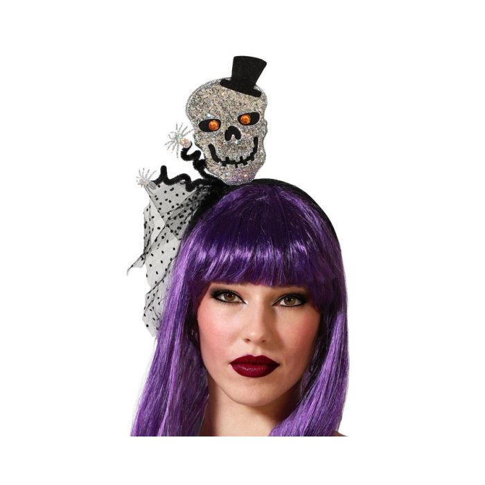 Diadema Halloween Calavera Plateada Brillante Mujer Adulto