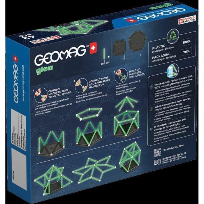 Geomag Set de Construcción Magnético EcoFriendly 42 Piezas Brilla en la Oscuridad - Barras y Esferas 100% Reciclado 6