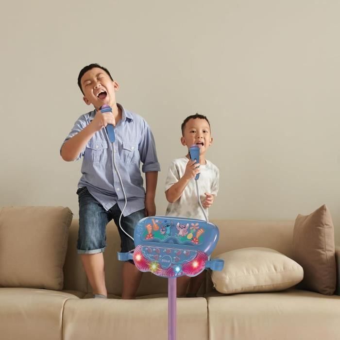 Micrófono Stitch con soporte ajustable e iluminado, altavoz, 2 micrófonos, efectos vocales y altavoz Bluetooth. 3 Micrófono Stitch con soporte ajustable e iluminado, altavoz, 2 micrófonos, efectos vocales y altavoz Bluetooth. 3