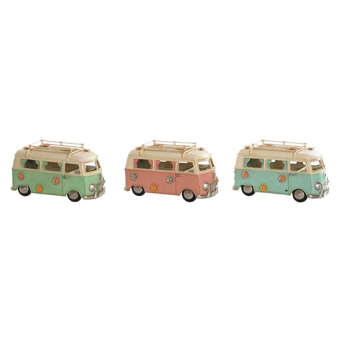 DKD Home Decor Vehículo Decorativo Vintage de Metal con Portavela 9x11x20 cm Set de 3 Unidades Colores Surtidos