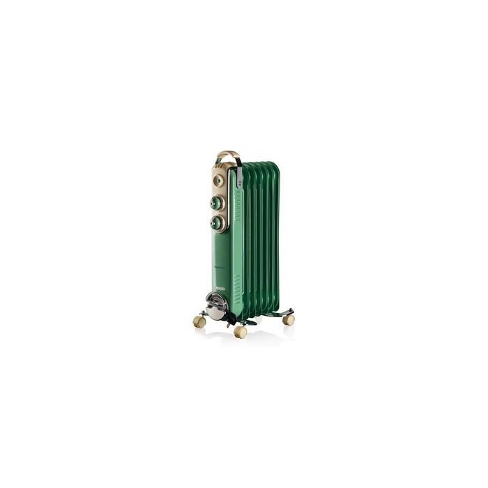 Ariete 837/14 Radiador de Aceite Vintage 7 Elementos Verde, 3 Niveles de Potencia, Ruedas 360°