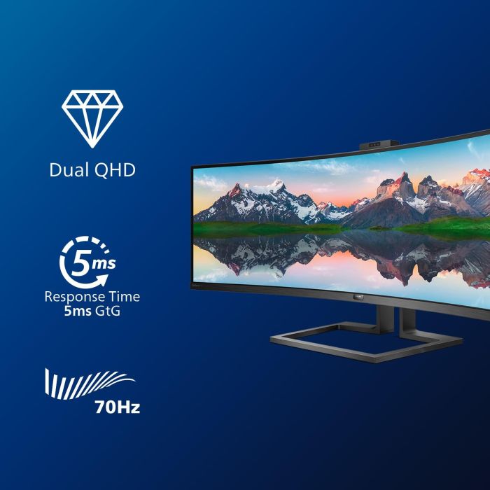 Philips 499P9H/00 Monitor Profesional Ultrapanorámico Curvo 49" Dual QHD (5120x1440) USB-C Webcam KVM DisplayHDR 400 1