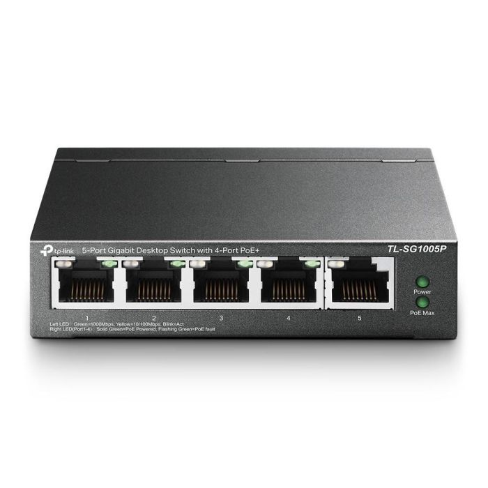 TP-Link TL-SG1005P Switch Gigabit 5 Puertos RJ45 (4 con PoE 802.3af) para Escritorio, 56W Potencia Total, Plug & Play