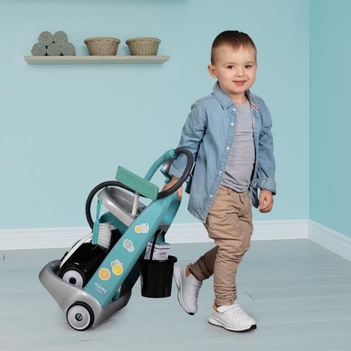 Smoby - Carro de limpieza + aspirador electrónico con succión ruidosa - 9 Accesorios - Pilas incluidas - a partir de 3 años 1 Smoby - Carro de limpieza + aspirador electrónico con succión ruidosa - 9 Accesorios - Pilas incluidas - a partir de 3 años 1