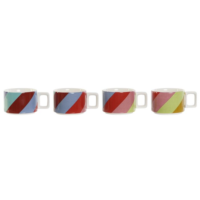 DKD Home Decor Bold 2023 Tazas de Cafe Set de 4 Dolomita Blanco Multicolor 260 ml Aptas Microondas y Lavavajillas 14 x 27 x 11 cm 1