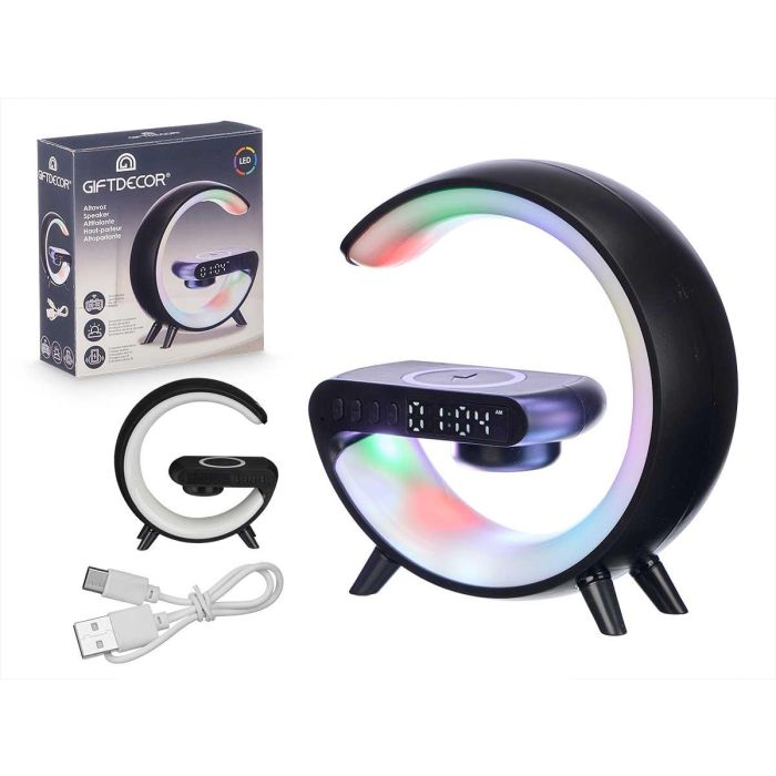 Reloj Altavoz con Cargador Inalámbrico y Luz RGB Negro - Giftdecor 14.5x15.5x5.9 cm (12 Unidades) Reloj Altavoz con Cargador Inalámbrico y Luz RGB Negro - Giftdecor 14.5x15.5x5.9 cm (12 Unidades)
