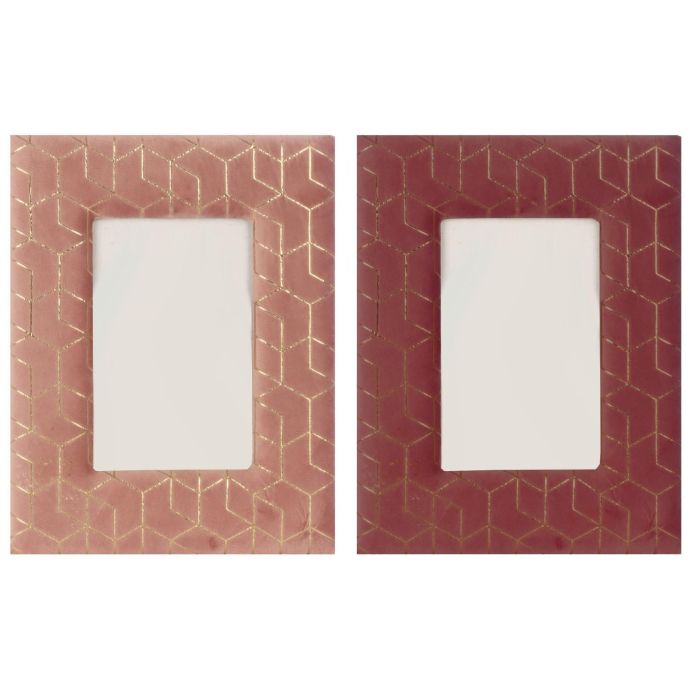 DKD Home Decor Marco de Fotos 15x20 cm Glam Geométrico Morado Rosa Dorado Madera Poliéster (4 Unidades) 28x23 cm