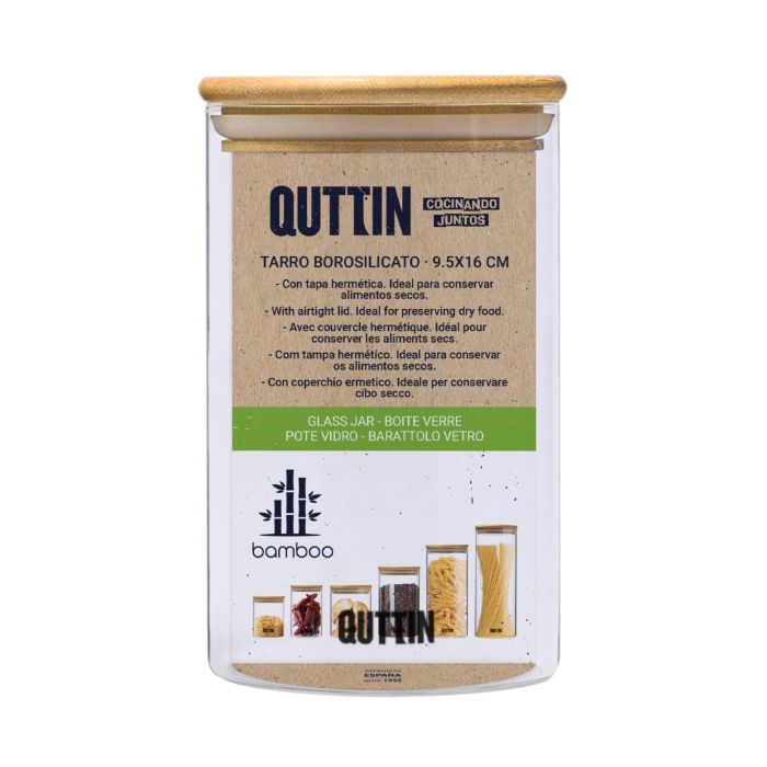 Quttin Tarro de Borosilicato con Tapa de Bamboo 950 ml - Bote Hermético de Cocina 9.5 x 16 cm (12 Unidades) 1