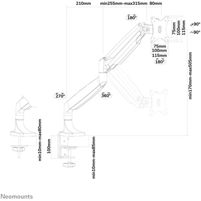 Tischhalterung für Flachbildschirme bis 32" (82 cm) 9KG NM-D750BLACK Neomounts 4