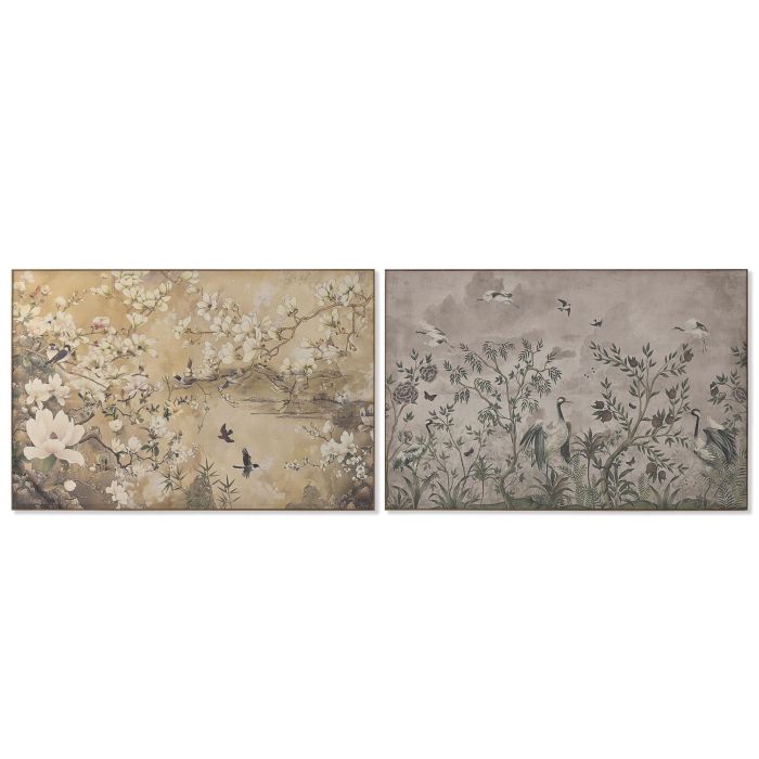 DKD Home Decor Cuadro Oriental Flores Cerezo Lino Abeto Amarillo Blanco 80 x 120 cm (2 Unidades)