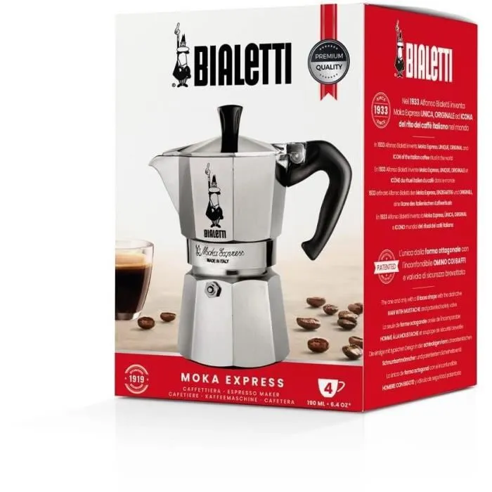Bialetti Moka Express Cafetera Italiana de Aluminio para 4 Tazas 5 Bialetti Moka Express Cafetera Italiana de Aluminio para 4 Tazas 5