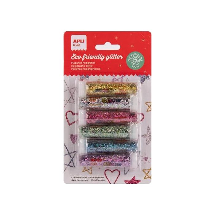 Purpurina Apli En Polvo Biodegradable Holografica Blister De 6 Surtidos