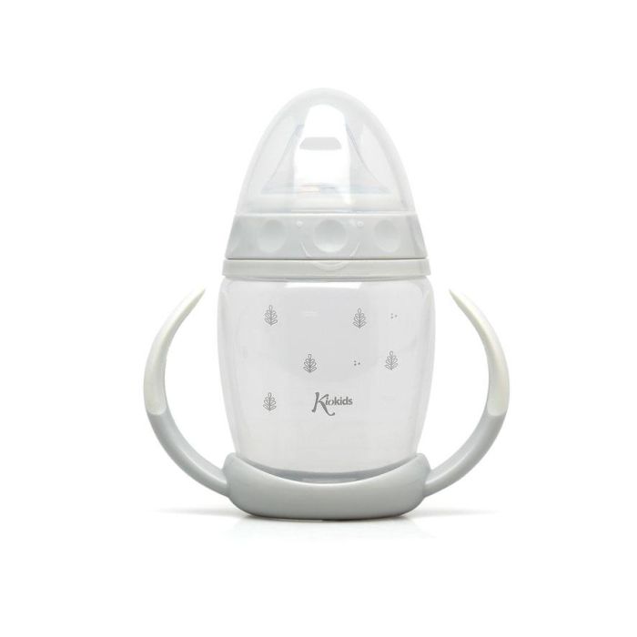 KioKids Taza de Aprendizaje Step 1 con Tetina de Silicona Suave Antiderrames y Anticólico con Asas +6 Meses Color Gris 1
