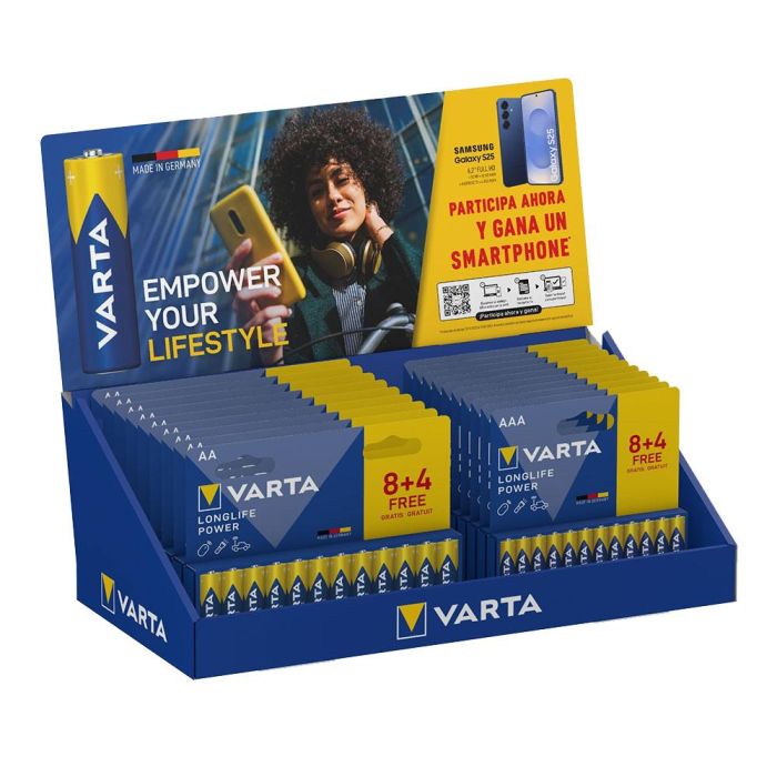 Varta Expositor Pilas Longlife Power Sobremesa - 21 Blisters (12 AAA + 9 AA) - 8+4 de Regalo