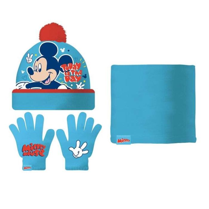 Gorro, Guantes y Braga de Cuello Mickey Mouse Happy smiles Azul Rojo