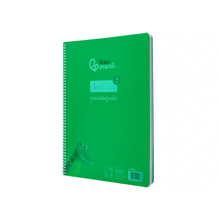 Liderpapel Cuaderno Espiral A4 Pautaguía Tapa Plástico 80 Hojas 90gr Cuadro Pautado 4mm Con Margen Color Verde 3