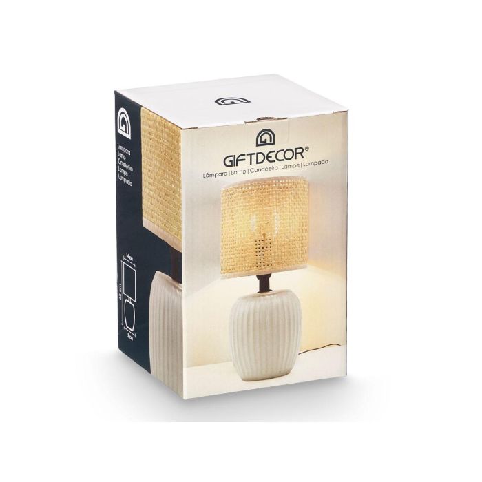 Giftdecor Lámpara de Sobremesa Blanco Roto Rayas, Cerámica, 14x21x14 cm (12 Unidades) 2 Giftdecor Lámpara de Sobremesa Blanco Roto Rayas, Cerámica, 14x21x14 cm (12 Unidades) 2