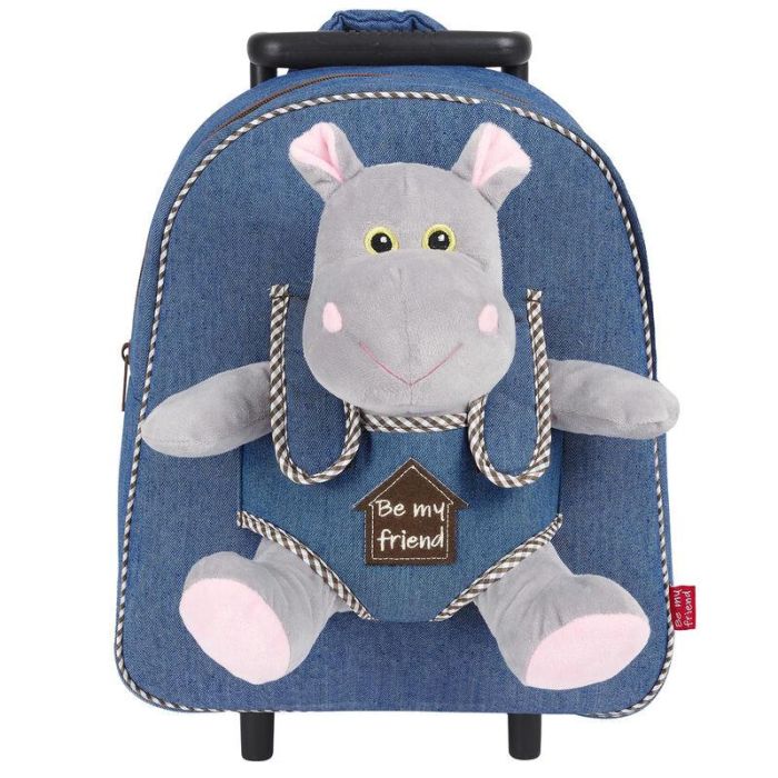 PERLETTI Trolley de Viaje + Peluche Hipopótamo Holly 38 cm - Maleta Infantil
