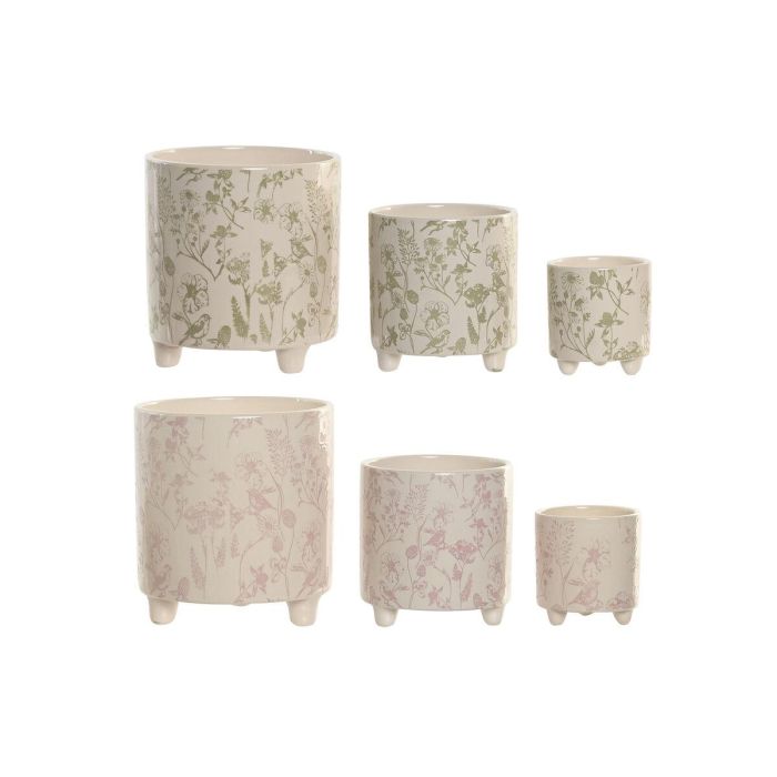 DKD Home Decor Macetero Shabby Blanco Verde Set de 3 (2 Unidades) 13.7 x 14.7 x 13.7 cm 1