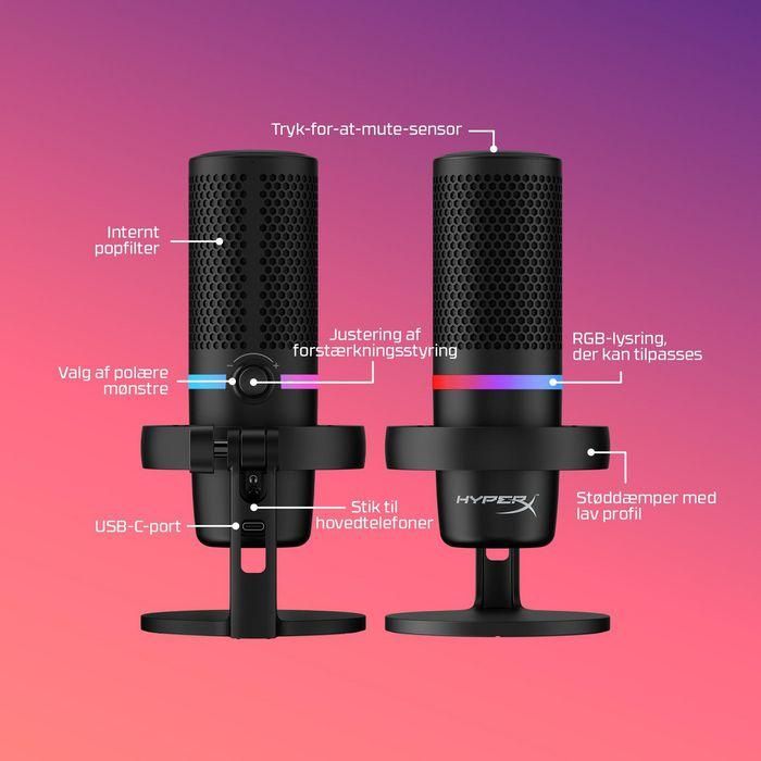 HP DuoCast Micrófono USB Negro con Iluminación RGB, Montura Antivibración y Grabación Hi-Res 24-bit/96kHz 30
