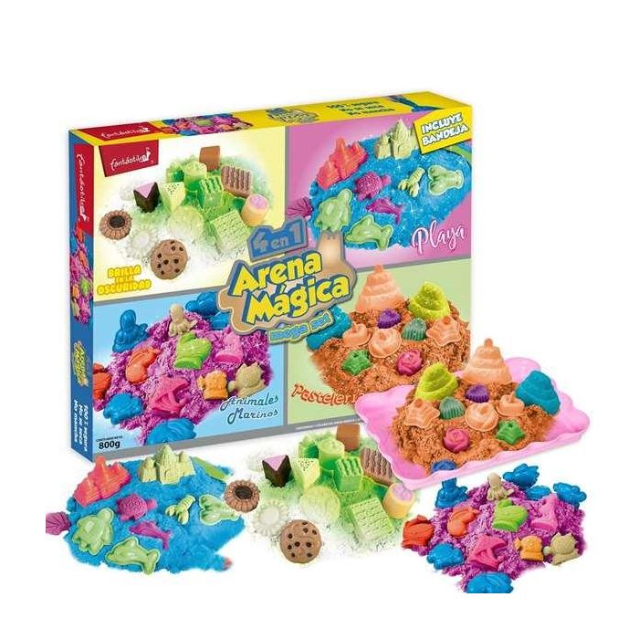 Arena moldeable 800 grs 4 tematicas diferentes incluye bandeja. caja extra grande 65x50 cm 2 Arena moldeable 800 grs 4 tematicas diferentes incluye bandeja. caja extra grande 65x50 cm 2