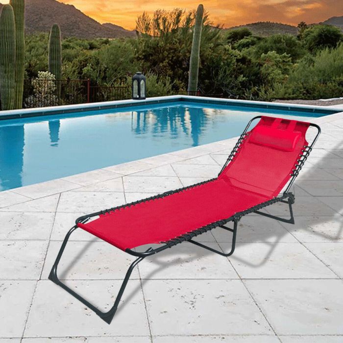 Marbueno Tumbona Plegable Acero Con Cojin Jardin y Piscina 190X58X27 cm Roja 10000 1