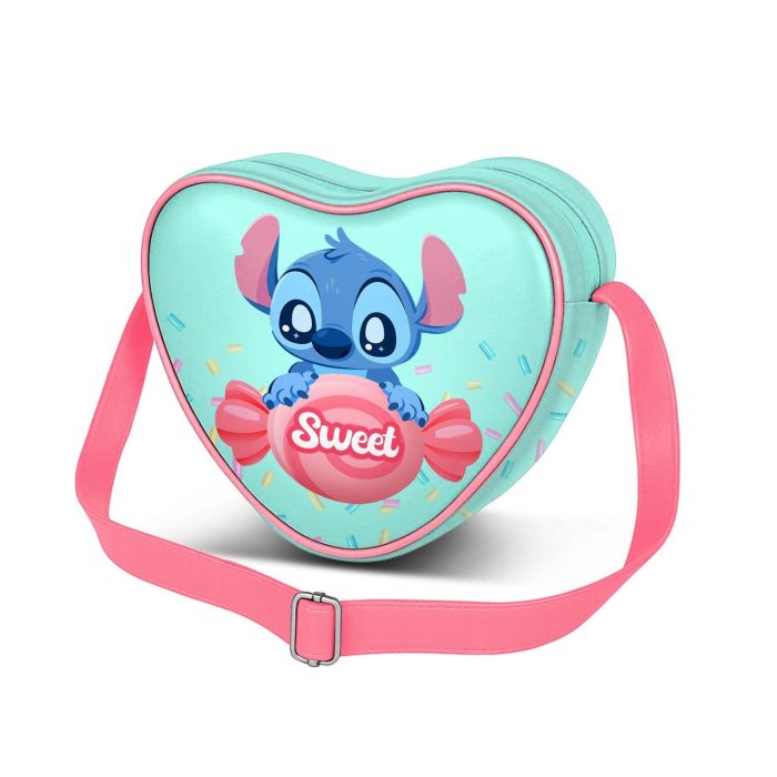 Disney Lilo y Stitch Bolso Bandolera Corazón Azul Casual con Asa Ajustable - Compartimento Cremallera Forro Interior