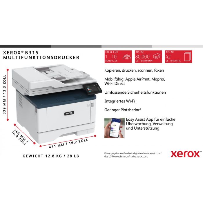 Xerox Impresoras Multifuncion Blanco y Negro B315 17 Xerox Impresoras Multifuncion Blanco y Negro B315 17