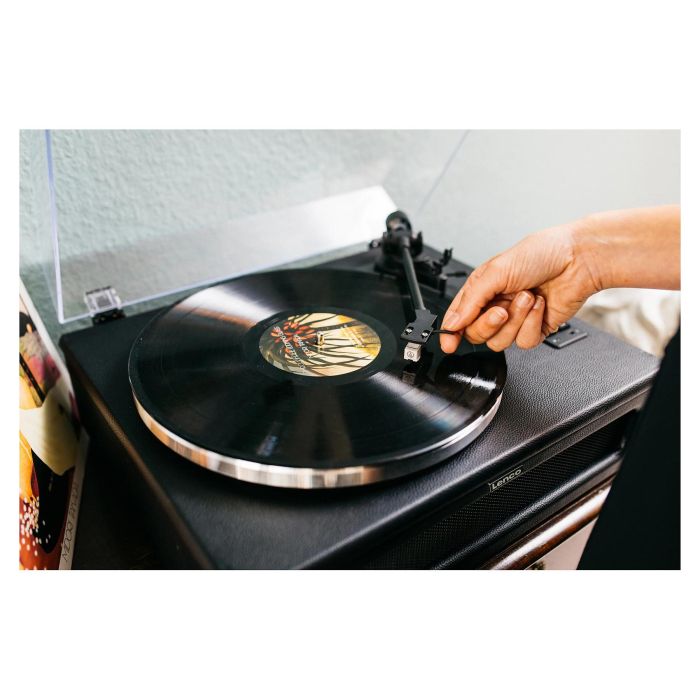 Lenco LS-430BK Tocadiscos de tracción por correa con Bluetooth 5.0 y Altavoces, 33/45 RPM, Imitación Piel, Negro 14
