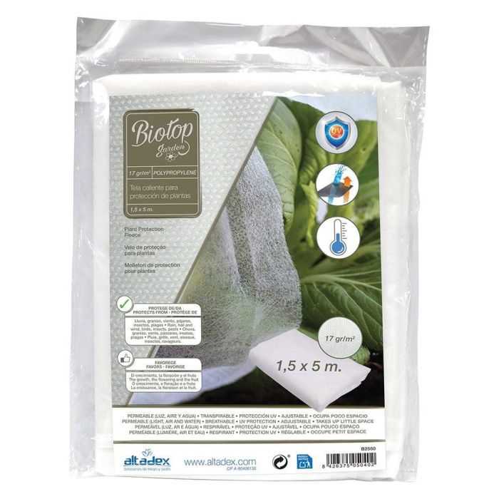 Biotop Tela de Protección para Cultivos 1,5 x 5 m 30gr/m² con Tratamiento UV 7