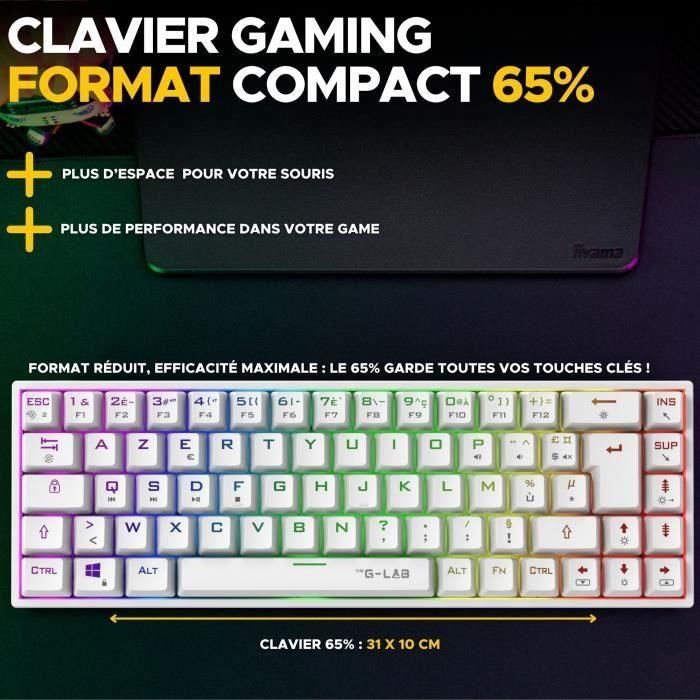 Teclado para juegos - The G-Lab - KEYZ TITAN - Mecánico (interruptor rojo) - Con cable - RGB - Blanco 2 Teclado para juegos - The G-Lab - KEYZ TITAN - Mecánico (interruptor rojo) - Con cable - RGB - Blanco 2