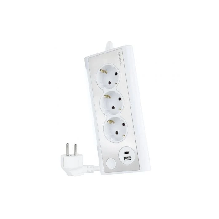 Nano Cable Regleta 10.37.0013-W con 3 Tomas de Corriente, 1 USB-A, 1 USB-C, Cable 1.5m, Blanca