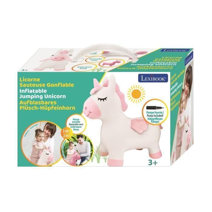 Lexibook Unicornio Inflable de Salto Peluche Juguete Infantil, Funda Removible, Estable con Bomba Incluida 50x45cm 4