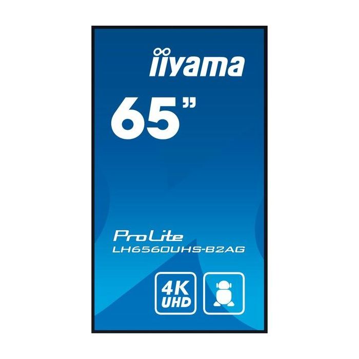 Monitor Iiyama 65" 3840X2160, Uhd, 500Cd/M2, Landscape Portrait, Mm 2X 10W, 3X Hdmi, Usb 2.0 X2, Wifi, Lan, Media Play Usb, Control Lan / Rs232C, Iisignage2 (Cms/Dms),E-Share,Android 11 Os, 24/7,Vesa Mount 400X400 (Soporte Pared Incluido) (Lh6560Uhs-