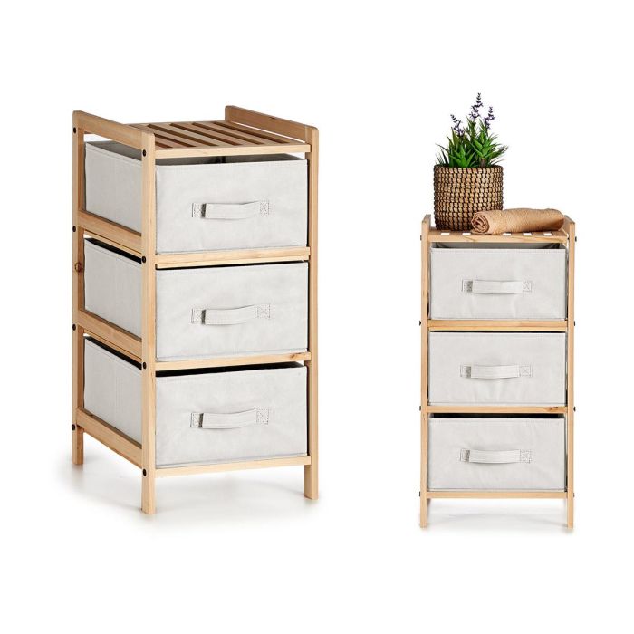 Kipit Estantería de Bambú con 3 Cajones, Organizador Blanco 34x36x66 cm, para Baño o Dormitorio (2 Unidades)