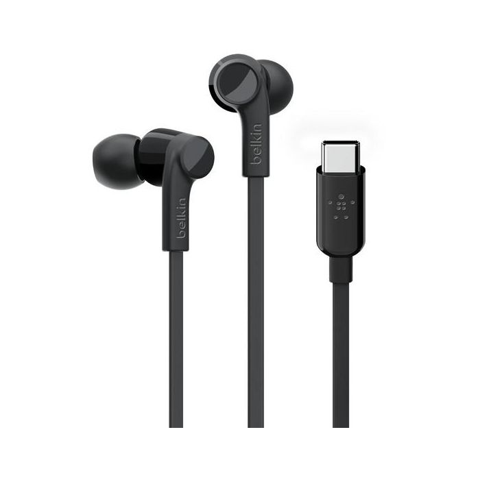 Belkin Auricular Universal USB-C con Micrófono Negro IPX5 Sonido Alta Fidelidad Resistente al Sudor