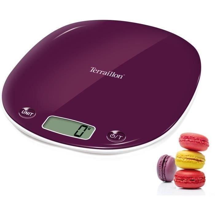 Báscula de cocina electrónica - TERRAILLON - MACARON Ciruela - Capacidad 5 Kg - Diseño elegante