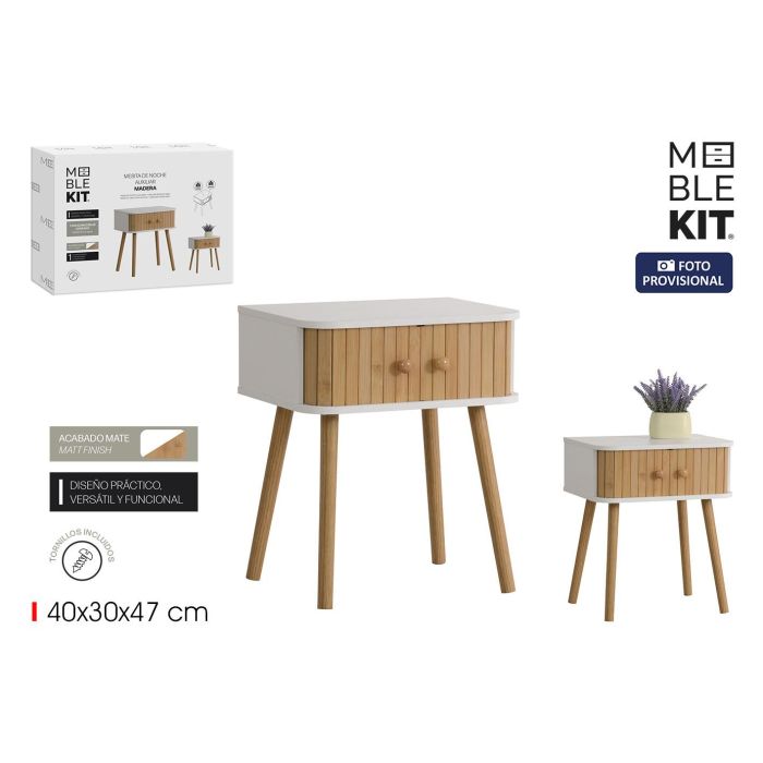 Moblekit Mesita de Noche Auxiliar de Madera con 3 Cajones - Ideal para Dormitorio (4 Unidades)