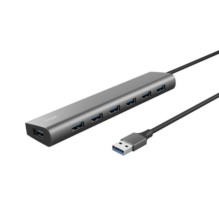 Trust 24967 Hub USB 3.2 Gen 1 Halyx - 7 Puertos USB-A, 1 USB-C Alimentación, 5 Gbps, Aluminio, Cable 80cm para PC/Mac