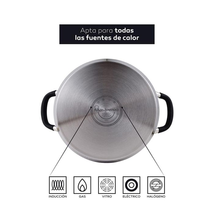 Masterpro Olla Foodies Bgmp-1506-bk, Acero Inoxidable 18/10, 9.5L, Ø28x16.5cm, Tapa de Vidrio, Inducción 3 Masterpro Olla Foodies Bgmp-1506-bk, Acero Inoxidable 18/10, 9.5L, Ø28x16.5cm, Tapa de Vidrio, Inducción 3