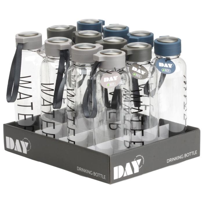 Day Botella de Agua 500 ml Con Correa, Tapón Coloreado Surtido, Texto "Water", Libre de BPA y Lavavajillas 3 Day Botella de Agua 500 ml Con Correa, Tapón Coloreado Surtido, Texto "Water", Libre de BPA y Lavavajillas 3