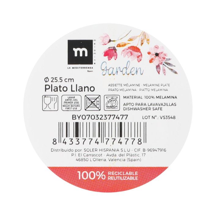 Plato Llano Melamine Garden 25.5 cm - La Mediterranea (24 Unidades) 1 Plato Llano Melamine Garden 25.5 cm - La Mediterranea (24 Unidades) 1
