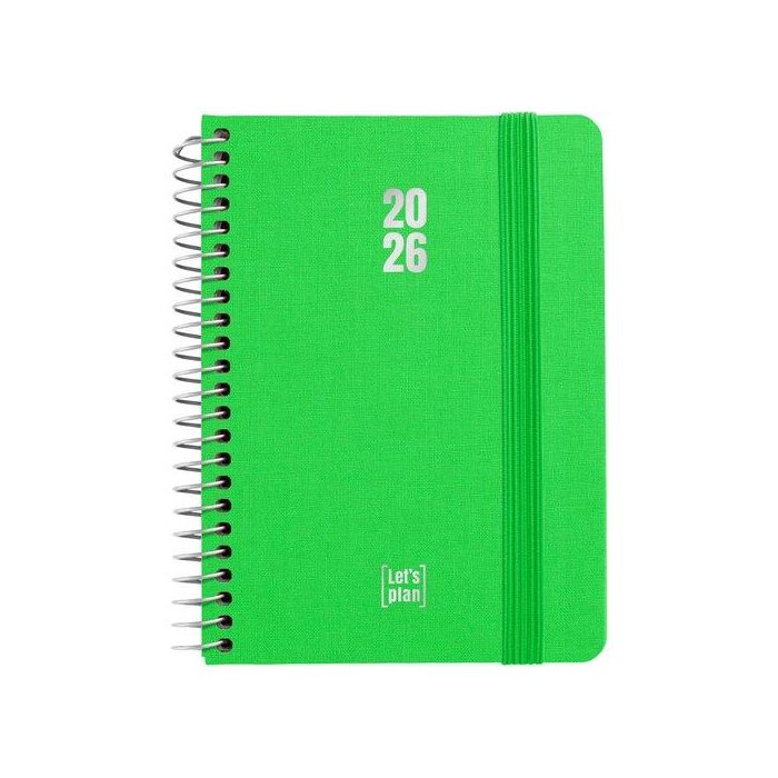 Agenda Anual (2026) Grafoplas Fancy Espiral Tapa Extradura Con Goma A6 170X145 D/P Verde