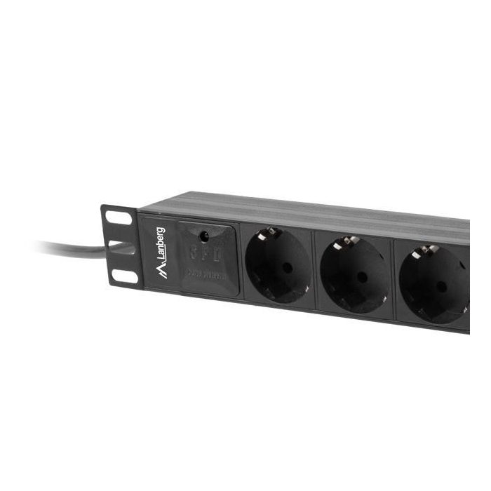 Lanberg Regleta 3 Schuko 16A Uni-schuko Conector Type F para Armarios Rack 10" Horizontal Aluminio Negro 203mm 2