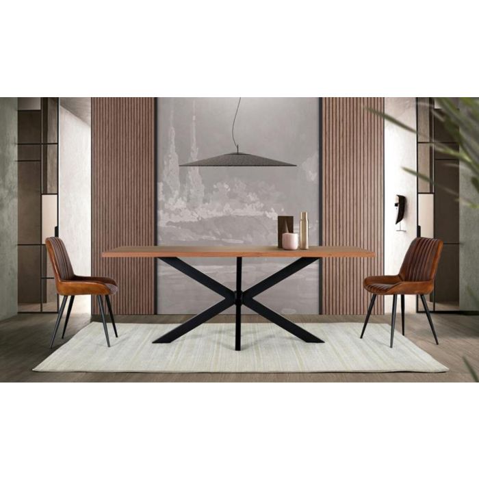 Giner y Colomer - Mesa de Comedor en Madera Acacia Natural con Patas de Metal Negro 5