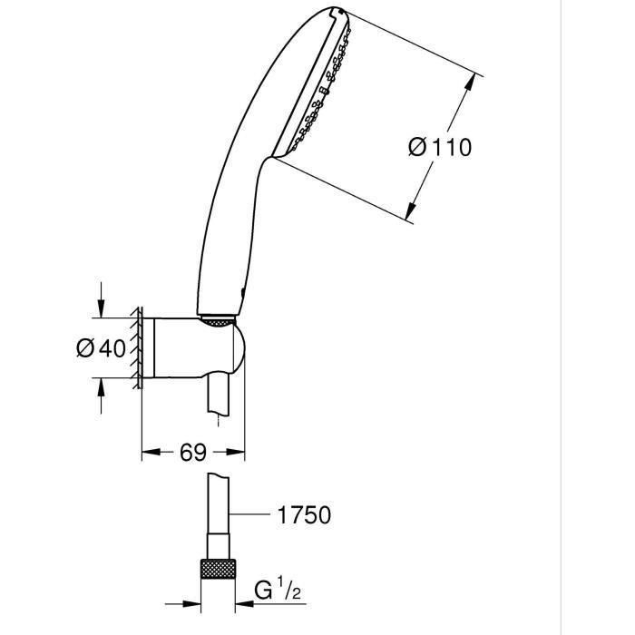 Set de ducha con rociador lluvia de 1 chorro, soporte y flexo de 1,75m - GROHE Vitalio Start 110 27944001 - Ahorro de agua 2 Set de ducha con rociador lluvia de 1 chorro, soporte y flexo de 1,75m - GROHE Vitalio Start 110 27944001 - Ahorro de agua 2