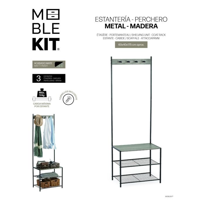 Estanteria/Perchero Metal-Madera Moblekit (3 Unidades) 5